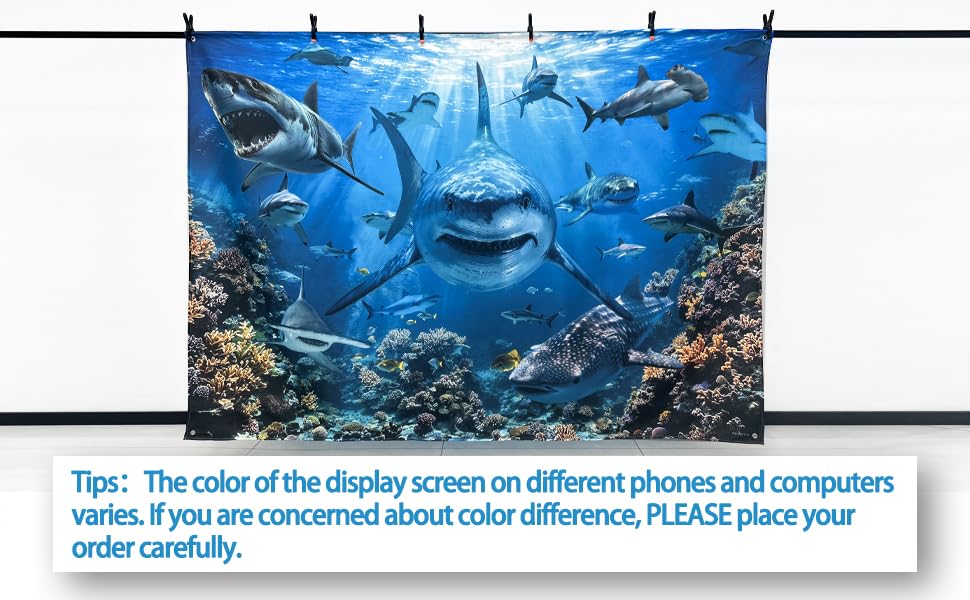 7x5ft Shark Theme Backdrop Under the Sea Deep Ocean Underwater World Aquarium Coral Reef Shallows Photography Background Kids Party Decorations Photo Banner Props