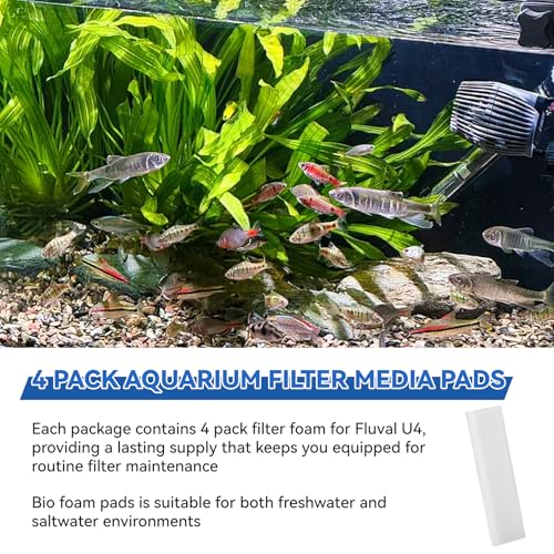 Aquarium Filter Bio Foam Pads Compatible with Fluval U4 Underwater Filter, A488 Replacement Filter Foam for Fish Tank, Filter Sponge Media for Freshwater and Saltwater Tanks, 4 Pack