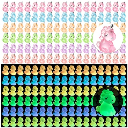 HFAYDZSW 120Pcs Luminous Mini Resin Unicorn, Miniature Unicorn Figurines, Glow in The Dark Tiny Unicorns Ornament for Garden Landscape Aquarium Dollhouse Birthday Party Room Crafts Decor