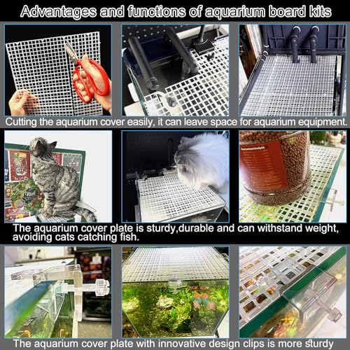 4 Aquarium lid Hood Fish Tank top Cover Terrarium lid Plastic Grid Panel Egg Crate Grate 6 Aquarium Glass Cover Board Clip