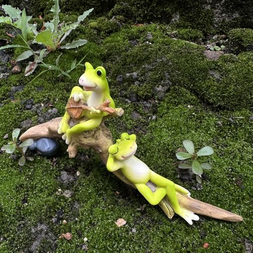 Resin Frog Aquarium Ornament with Musical & Relaxing Frogs on Branches - Perfect for Fish Tank Decor