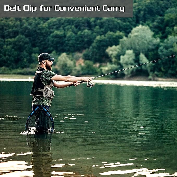 PLUSINNO Fishing Net Fish Floating Landing Net, Kayak Nets with Fixed Foldable Telescopic Pole Handle, Bass Trout Fishing Nets with Nylon Mesh for Pond Lake River, Fishing Gear Gifts for Men Anglers - color: 11.8"/30cm Hoop Size 0.8M Blue(Not Extendable),