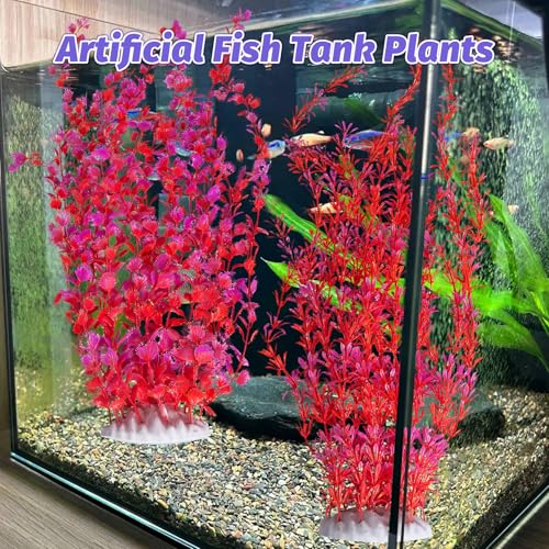 Hamiledyi Aquarium Plastic Plants Aquarium Decor Artificial Fish Tank Plants,Tall Fish Tank Decorations, Extra Large Aquarium Plant 23.6-inch Tall,2PCS（Red） - color: Red