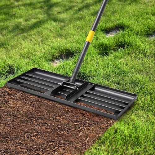 Lawn Leveling Rake,30x10 Inch Ground Plate,72 Inch Adjustable Long Handle Yard Level Tool with Curved Edge,Heavy Duty Large Landscaping Lawn Leveler for Grass, Golf Field, Soil Sand Dirt Spreader - size: 30"x10", 72"