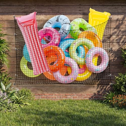 Aliceset 1/2/4 Pcs Pool Float Storage Net Bag Various Sizes Adjustable Swimming Pool Inflatable Toy Hanging Organizer Mesh Net Pouch Holder Reinforced Attaches to Poolside Fence - color: Black, size: 94 x 55"