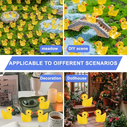 100 Pieces Mini Resin Luminous Ducks Yellow Tiny Duckies for Miniature Dollhouse Decor Accessories Garden Aquarium Miniature Characters Fairy Garden Potted DIY Ornament Party - style: The Yellow Duck 100PC