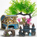 Aquarium Decorations Set with Treasure Chest, Castle, Resin Barrels and Bonsai Tree, Fish Tank Ornaments, Fish Shrimp Cave Hide for Fish Tank