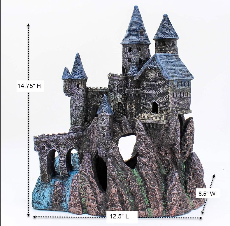 Penn-Plax Deco-Replicas Age-of-Magic Wizard’s Castle Part B Aquarium Decoration - Durable Hand-Painted Resin with Swim Holes & Hideouts - Safe for Freshwater & Saltwater Tanks - Gray, 13 x 9 x 15.5 In - size: Extra Large B
