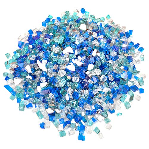 Stanbroil 10-Pound Blended Fire Glass - 1/4 inch Reflective Tempered Fire Glass Blended Aqua Blue, Platinum, Cobalt Blue Reflective Reflective for Indoor and Outdoor Gas Fire Pits and Fireplaces - color: Aqua Blue, Platinum, Cobalt Blue, size: 1/4"