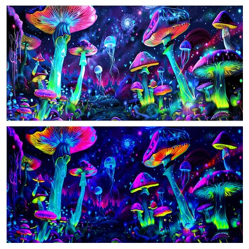 24X16IN Blacklight Aquarium Background UV Reactive Mushroom Background Starry Sky Terrarium Background with 10 EVA Double-Sided Tape - size: 24X16in/60X40cm