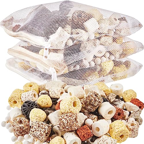 3 Bags Aquarium Filter Media Bio Balls Ceramic Rings Set 1500 g Total 3.3 lb 12 in 1 with Mesh Bag Ceramic Rings for Aquarium Filter Pond and Fish Tank Accessories Decorations