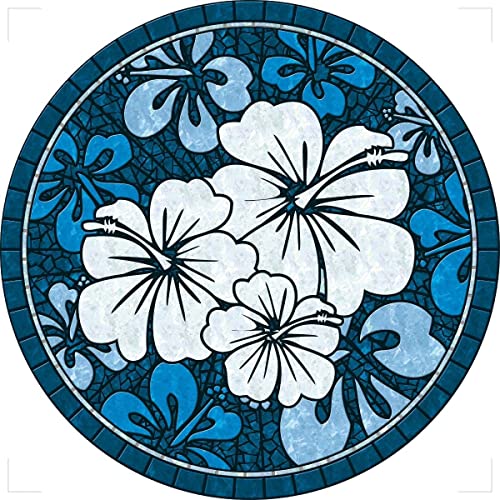 Decorative Pool Art - Poolmat - 50+ Designs Easy to Install and Remove - size: 59" in Diameter, style: Blue Hawaiian Hibiscus