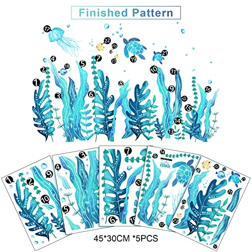 Tenare 5 Sheets Glow in The Dark Ocean Sea Turtle Wall Decals Stickers Under The Sea Stickers Seaweed Grass Jellyfish Fish Removable Vinyl Decal for Bedroom Bathroom Baby Nursery Room Wall Decor(Blue) - style: Glow Style
