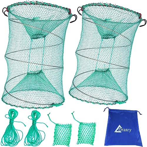 Drasry Foldable Fishing Trap for Bait Shrimp Crawfish Minnow Net Portable Accessories 11.8 x 11.8 x 15.7 (30cm x 40cm) 1/4 in Mesh Collapsible Fish Trap - color: 2Pcs
