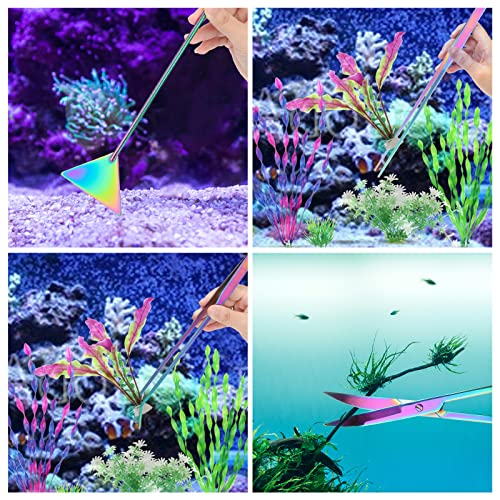 Catcan 4 in 1 Quarium Aquascape Tools Kits, Anti-Rust Stainless Steel Aquatic Plant Aquascaping Tweezers, Scissors, Spatula for Aquarium Tank Cleaning Fish Tank Aquascape Tools Sets - color: Multicolor