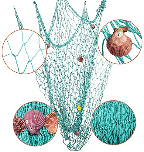 Nature Fish Net Wall Decoration with Shells, Ocean Themed Wall Hangings Fishing Net Party Decor for Pirate Party,Wedding,Photographing Decoration (2pack-Beige/Aqua) - color: 2pack-beige/Aqua