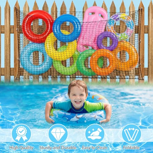 Aliceset 1/2/4 Pcs Pool Float Storage Net Bag Various Sizes Adjustable Swimming Pool Inflatable Toy Hanging Organizer Mesh Net Pouch Holder Reinforced Attaches to Poolside Fence - color: Black, size: 94 x 55"