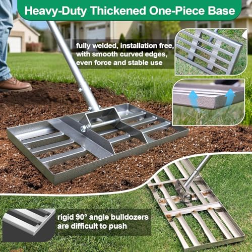 Lawn Leveling Rake, 30"x10" Heavy Duty Leveling Rake for Soil, Sand, Compost, Gravel, Steel Lawn Leveler with Adjustable Handle, Level Yard Tool for Backyard, Garden, Farm, Golf Course - style: 30*10 in