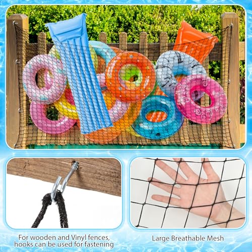 Aliceset 1/2/4 Pcs Pool Float Storage Net Bag Various Sizes Adjustable Swimming Pool Inflatable Toy Hanging Organizer Mesh Net Pouch Holder Reinforced Attaches to Poolside Fence - color: Black, size: 87 x 55"