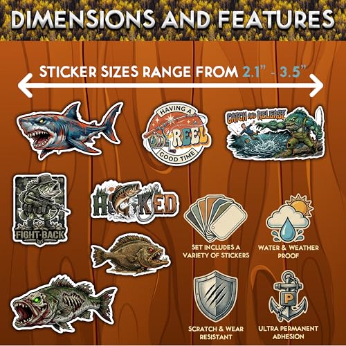Premium UV DTF Fishing Stickers – Waterproof 3D Permanent Decals for Hard Surfaces – Bass, Trout & Saltwater Designs for Coolers, Tumblers, Tackle Boxes, Boats, Cups, Mugs (Fishing Set 5)