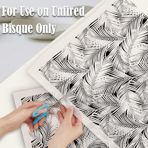 SUPERDANT 4PCS Palm Leaf Underglaze Paper Transfer Tropical Leaves Transfer Papers for Clay Ceramic Porcelain Under Glaze Transfers for Pottery Enamel Decals Black Underglaze Decal Handcrafted Gifts - style: Palm Leaf