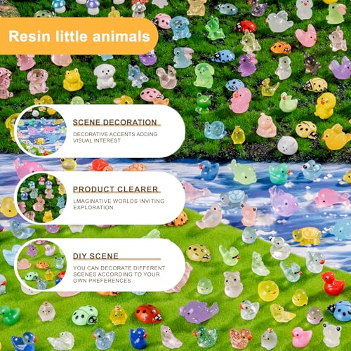 200 pcs Luminous Mini Resin Animals Many Styles Variety Tiny Animals Figures Miniature Little Small Animal Figurines Bulk for Micro Fairy Garden Landscape Accessories Hide Crafts Decor Aquarium