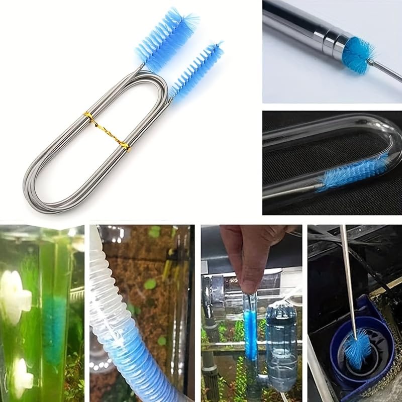 Flexible Double-Ended Pipe Cleaning Brush 1pc - 78.74in Air Tube Hose Cleaner, Aquarium Accessory for Tank & Filter, Nylon Bristle Reach Tool