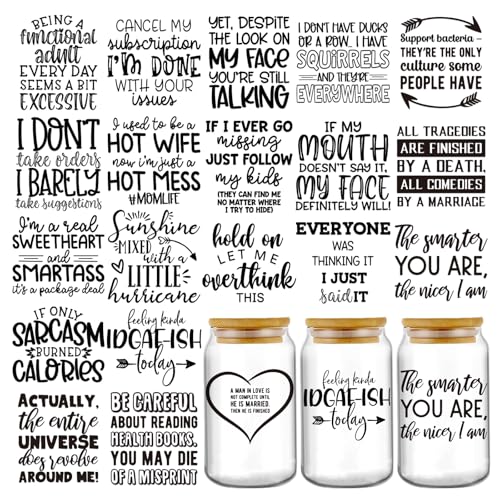 AFRITEE UV DTF Cup Wraps - 20 Sheets Black Funny Quotes Uvdtf Tumbler Wrap for 16 20 oz Glass Coffee Mug, Sarcasm Theme Waterproof Transfer Stickers DIY Water Bottle Journal Fun Decals Decoration - style: Sarcastic Quotes