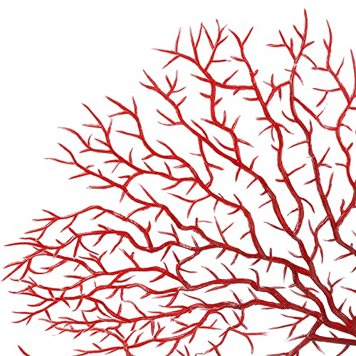 Piutouyar 2Pcs Sea Fan Coral Decorations, Red Simulation Sea Coral Branch for Aquarium Ornament Fish Tank Landscape (11.8inch+6.7inch) - color: Red