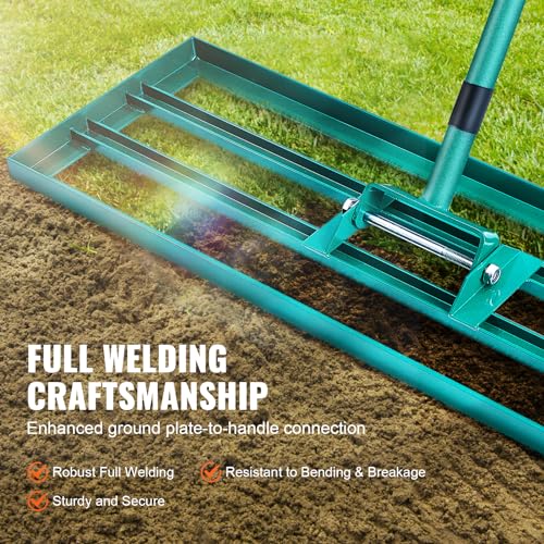 VEVOR Lawn Leveling Rake, 30" x10" Level Lawn Tool, Heavy-Duty Lawn Leveler with 78" Steel Extended Handle, Yard Leveling Rake Suit for Garden, Golf Lawn, Farm, Green - size: 30"x10", style: Classic: Alloy