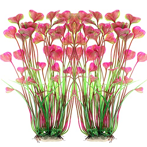 ALEGI Fish Tank Decorations Plastic Plants Large,Aquarium Artificial Plants Decoration Ornament Safe for All Fish-16 inch 2Pcs (Red 2 Pcs) - color: Red 2 Pcs
