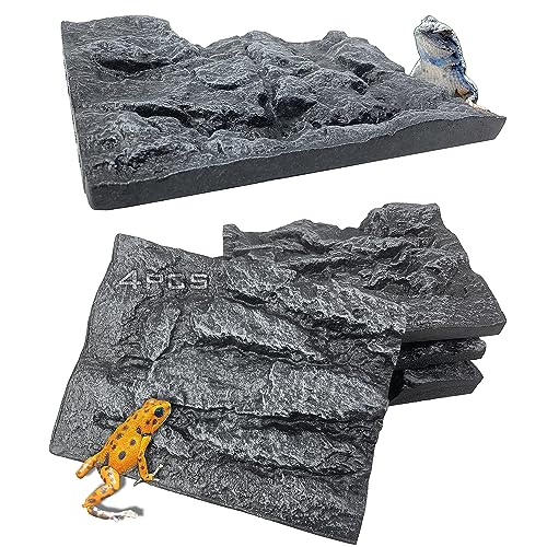 4pcs Rock Terrarium Background,3D Reptile Tank Background Board,Amphibian Stereo Backdrop Wall,Lizard Snake Gecko Spider Chameleon Turtle Fish pet silo Background Decorative Panel - color: grey-11.8"*8.8"（4pcs）