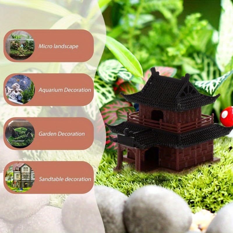 1pcs Ancient Style Inn Ornaments Bonsai Micro-Landscaping Ornaments Ancient Architecture Model Pavilion Wigwam Land and Water Tank Fish Tank Aquascape