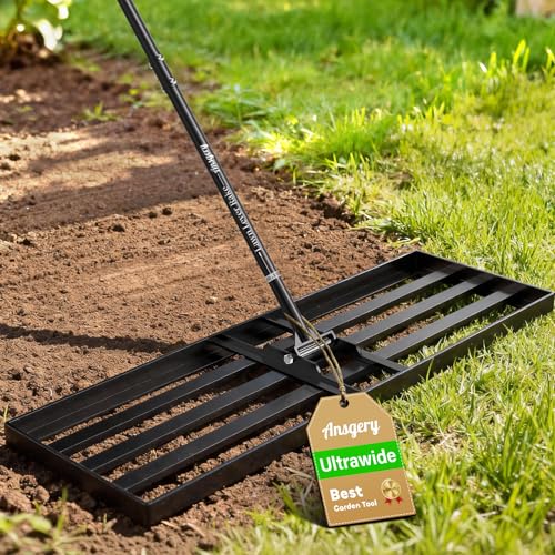 Lawn Leveling Rake 36X12 inch,Lawn Leveler with 78" Long Handle,Heavy Duty Ground Leveler for Yard,Sand,Dirt,Golf and Farm,Effort Saving Lawn Leveling Tool,Landscape Leveling Rake - size: 36x12in