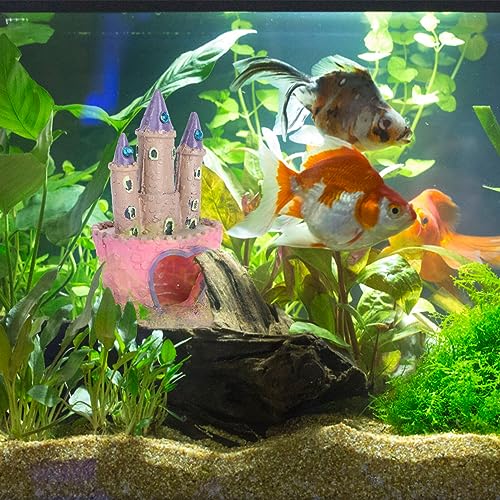 Mipcase Cartoon Castle Aquarium Decoration with Hidden Fish Cave Small Fish Tank Ornament for Freshwater and Saltwater Betta Tank Accessories