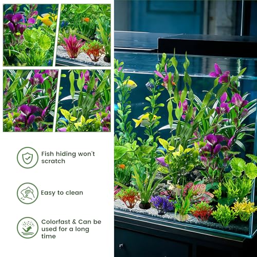 Promising Aquarium Decor Plastic Plants, Fish Tank Accessories, Artificial Aquarium Plants Kit, 22 Pieces