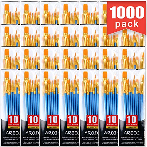 Acrylic Paint Brush Set, 100 Packs / 1000 pcs Nylon Hair Brushes for All Purpose Oil Watercolor Painting Artist Professional Kits - color: Blue, size: 1000pcs