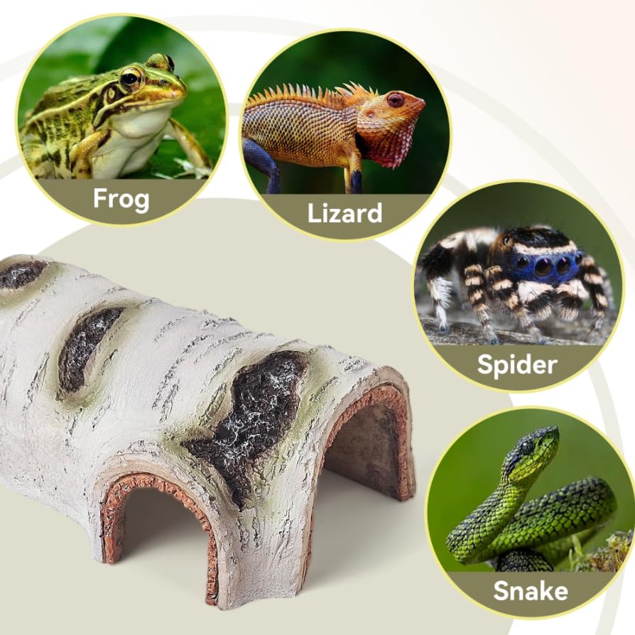 Artificial Birch Log Hide Reptile Shelter, Natural-Looking Reptile Hide for Bearded Dragons, Realistic Resin Hollow Log Hideout, Aquarium Resin Bark Decor