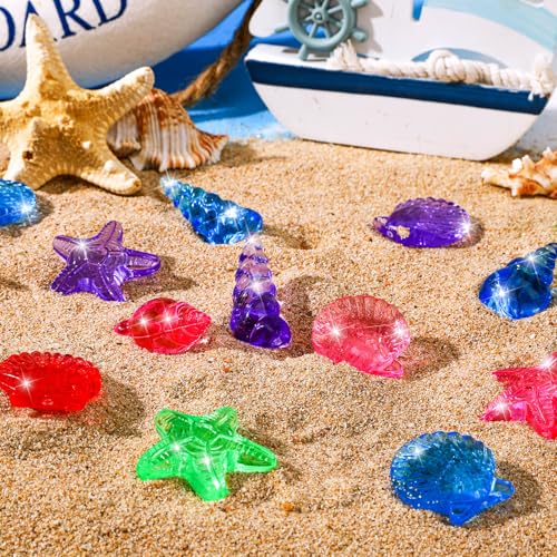 MARFOREVER 36 PCS Diving Gems Pool Toys, Acrylic Diamond Seashell Starfish Conch Scallop Gems Pirate Treasure for Beach Underwater Dive Game Toys Swimming Training Summer Mermaids Party Favors