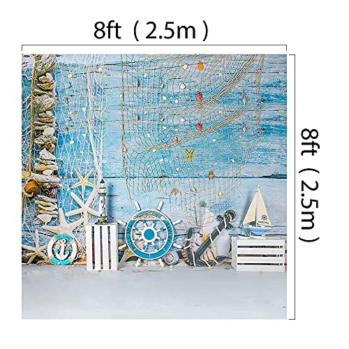 Kate 8x8ft Microfiber Summer Holiday Backdrops for Photography Rudder Helm with Anchor Photo Background Nautical Theme Party Decoration Props Backdrop - size: 8x8ft