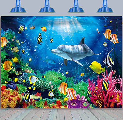 7x5ft Ocean Dolphins Backdrop Under The Sea Whale Backdrop for Kids Aquarium Corals Tropical Fish Background Underwate Baby Shower Backdrops for Photoshoot