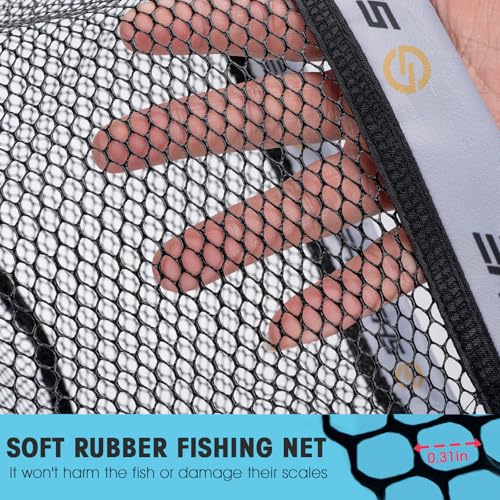 THKFISH Fly Fishing Landing Net, Foldable Landing Trout Net with ABS Handle,Rubber Coated Mesh Trout Net with Tackle Bag for Trout Bass Catch and Release, Portable Fly Fishing Gear,M/L