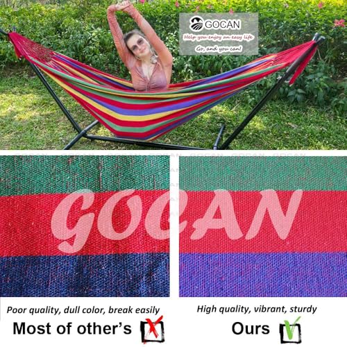 GOCAN Brazilian Double Hammock 2 Person Extra Large 220x160cm Total Length 330cm Load 500lb Canvas Cotton Hammock for Patio Porch Garden Backyard Lounging Outdoor and Indoor(Rainbow) XXL - color: Rainbow Stripe