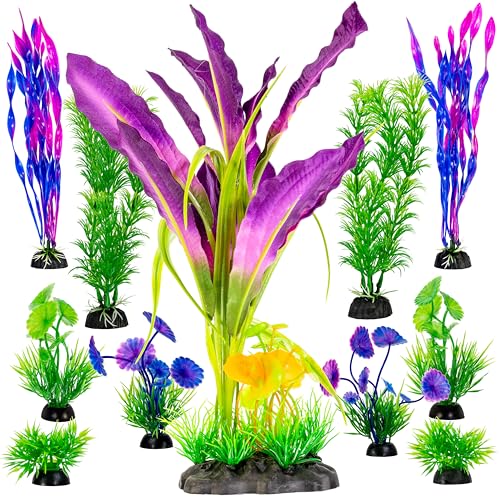 UNEAK Aquarium Plastic Plant Fish Tank XXL Decorations Medium/Large Resin Artificial Plants Flower Ornament Beta Goldfish Decoration Ornaments Freshwater & Saltwater Décor (Mix) - color: Plant Set Mixed Color