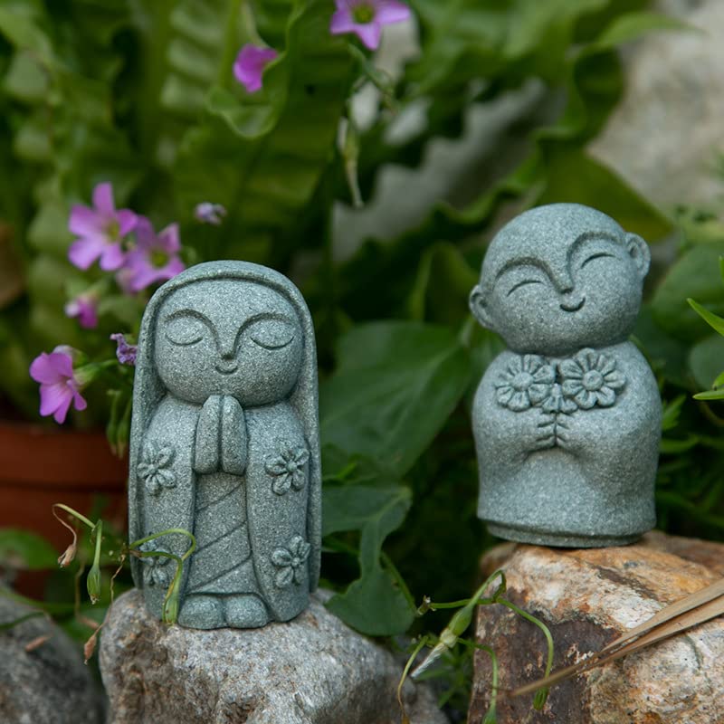 livelyfish Mini Monk Statue Japanese Buddha Figurine Feng Shui Praying Monk Statues Sandstone Sculptures for Fish Tank Aquarium Home Decoration, 5 - size: 5