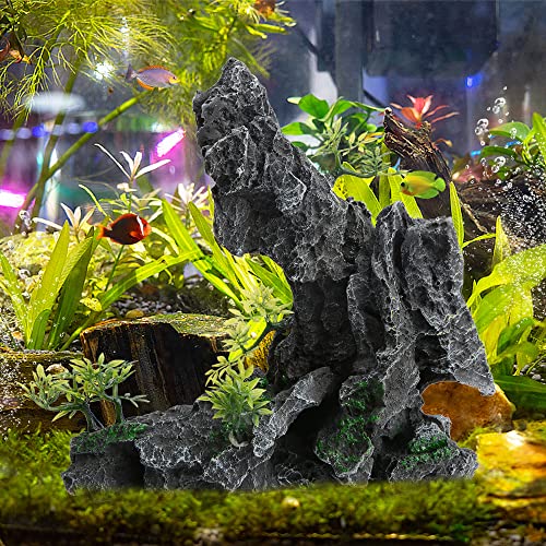 Saim Large Aquarium Mountain View Stone Ornament, Resin Rockery Fish Hiding Cave Aquarium Decoration for Amano Shrimp Cichlid to Play,Hide and Rest Fish Tank Landscape Decoration
