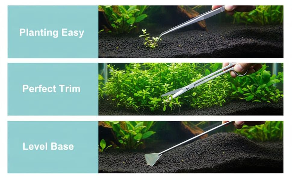 4 Pcs Stainless Steel Tools Kit, Aquarium Tools with Tweezers Scissors Spatula, Aquatic Plants Tool Set with Canvas Bag, for Fish Tank Plant
