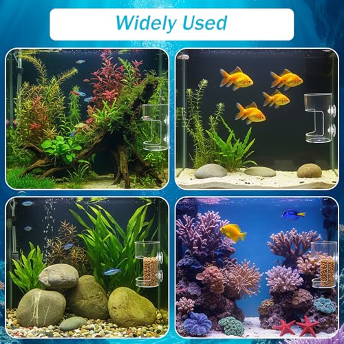 2PCS Fish Tank Feeding Tray, Fish Food Feeder with Suction Cup, Clear Aquarium Feeders, Cylindrical Fishes-Feeder, Round Aquariums & Fish-Bowls Accessories