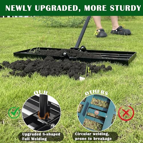 Lawn Leveling Rake, Steel Lawn Leveler with 30"x10" Ground Plate, 78" Adjustable Long Handle, Level Yard Tool for Grass, Golf Field, Level Soil or Dirt Ground, Black