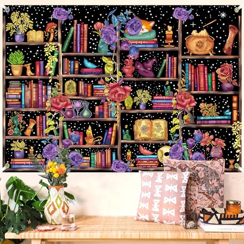Medieval Bookshelf Backdrop 8x6 FT Bookcase Photography Background Bookshelf Library Backdrops Wall Hanging Dark Academia Photography Background Photo Studio Props - color: Black, size: 8x6 FT